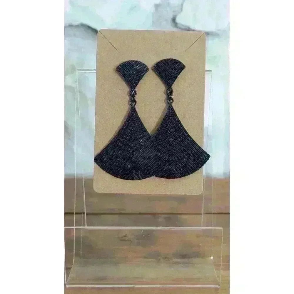 Black Boho Style Antique Finish Textured Drop Earrings